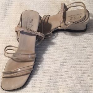 Tan peep toe ARCHE suede sandals. Size 40